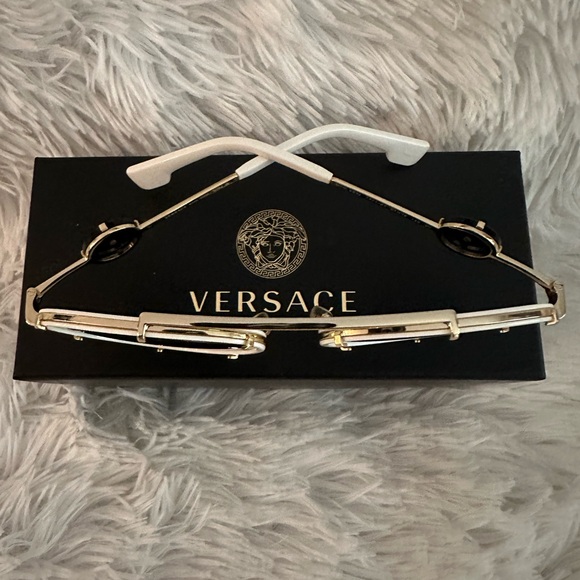 Versace White Frame Gold Trim Aviator Sunglasses with Dark Lenses main image 5